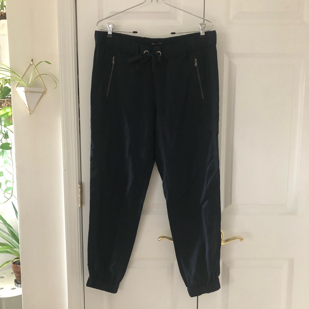 Banana Republic Drawcord Sateen Joggers Exposed Zipper Navy Size M